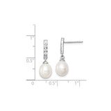 Sterling Silver Drop Earrings with Freshwater Pearls and Cubic Zirconia, Classic Dangle Design