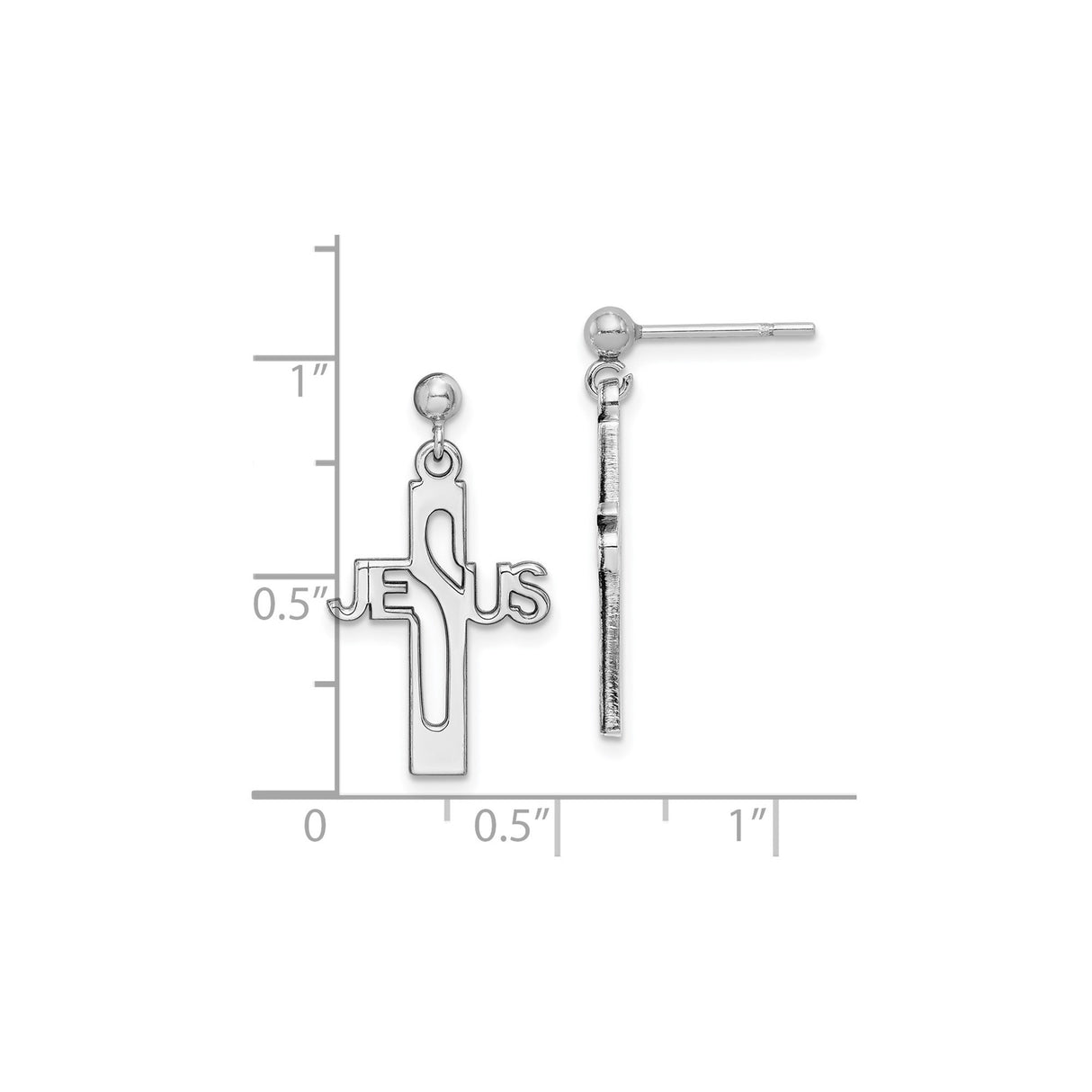 Sterling Silver Dangle Earrings with Jesus Cross Cut-Out Design and Polished Finish