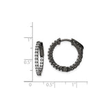 Sterling Silver Hoop Earrings with Cubic Zirconia, Black Plated, Scrollwork Back, Modern Dangle Style