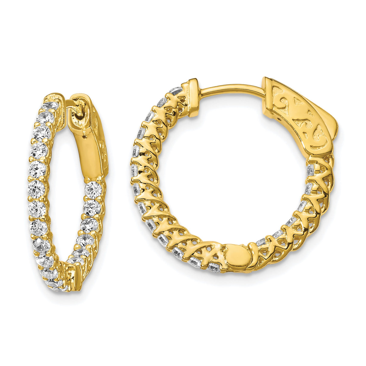 Sterling Silver Cuban Link Hoop Earrings with Cubic Zirconia and Scroll Clasp Detail