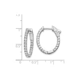 Sterling Silver Hoop Earrings with Cubic Zirconia, Oval Shape and Filigree Clasp Design