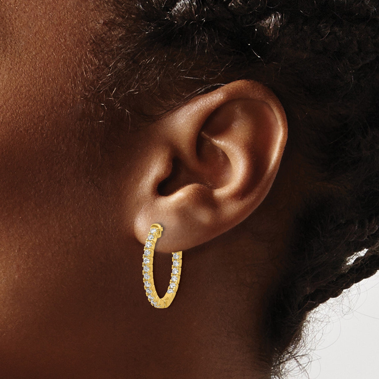 Sterling Silver Hoop Earrings with Cubic Zirconia, Gold Plated, Round Cut, Latch Closure