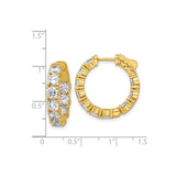 Sterling Silver Gold Plated Hoop Earrings with Round Cut Cubic Zirconia in Prong Setting