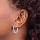 Sterling Silver Hoop Earrings with Cubic Zirconia, Shared Prong Setting, Scroll Clasp