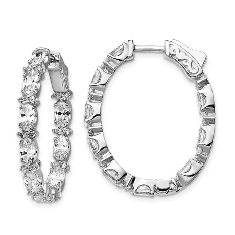 Sterling Silver Hoop Earrings with Prong Set Cubic Zirconia, Front Facing Design for Women