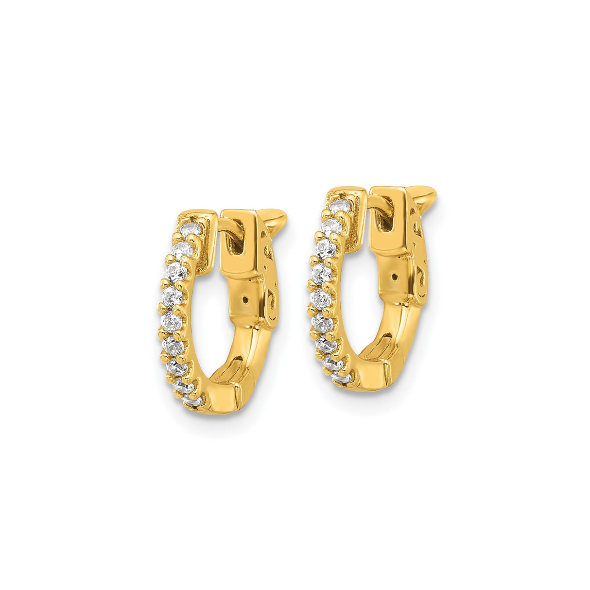 Sterling Silver Huggie Earrings with Cubic Zirconia, Gold Plated Scroll Design Hoops for Women