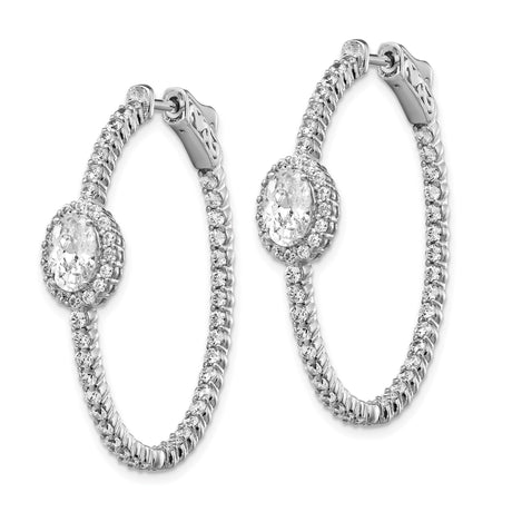 Sterling Silver Oval Hoop Earrings with Cubic Zirconia Pavé Design for Women