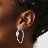 Sterling Silver Oval Hoop Earrings with Cubic Zirconia Pavé Design for Women