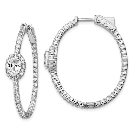 Sterling Silver Oval Hoop Earrings with Cubic Zirconia Pavé Design for Women