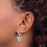 Sterling Silver Butterfly Dangle Earrings with Cubic Zirconia, Nature Inspired Design
