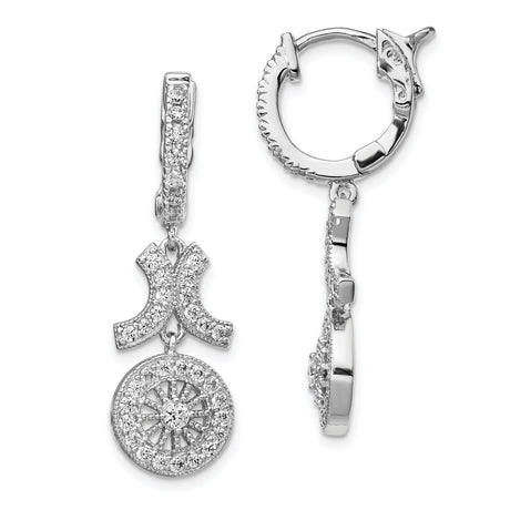 Sterling Silver Pisces Dangle Earrings with Cubic Zirconia, Zodiac and Sunburst Design for Women