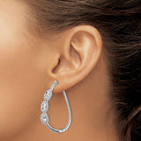 Sterling Silver Oval Hoop Earrings with Cubic Zirconia and Pavé Halo Accents