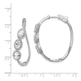 Sterling Silver Oval Hoop Earrings with Cubic Zirconia and Pavé Halo Accents