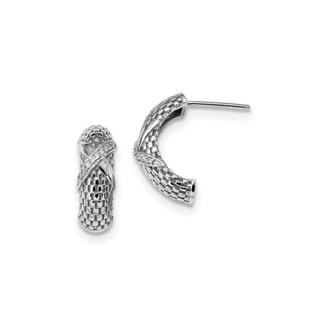 Sterling Silver Textured Hoop Earrings for Women with Woven Crisscross Design, Sparkling Cubic Zirconia Studs, Elegant Half Hoop Style, Polished Finish, Modern Minimalist Everyday Jewelry