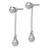 Sterling Silver Drop Earrings with Cubic Zirconia, Linear Bar and Polished Ball Design