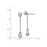 Sterling Silver Drop Earrings with Cubic Zirconia, Linear Bar and Polished Ball Design