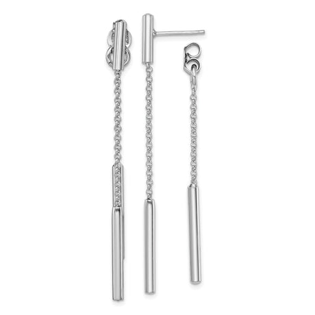 Sterling Silver Drop Chain Earrings with Vertical Bar Design, Minimalist Dangle Style for Women