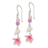 Sterling Silver Dangle Earrings with Swiss Blue Topaz and Amethyst, Floral Boho Garden Style