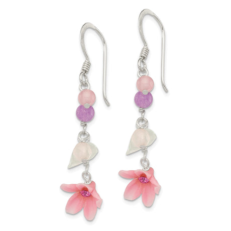 Sterling Silver Dangle Earrings with Swiss Blue Topaz and Amethyst, Floral Boho Garden Style
