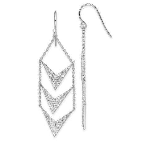 Sterling Silver Chevron Dangle Earrings with Cubic Zirconia, Geometric Arrowhead Design