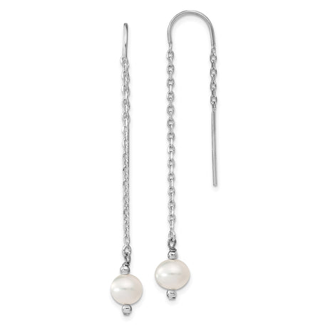 Sterling Silver Threader Earrings with Freshwater Pearls, Long Chain Drop Design for Women