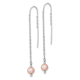 Sterling Silver Threader Earrings with Pink Freshwater Pearls, Delicate Long Dangle Design