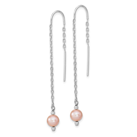 Sterling Silver Threader Earrings with Pink Freshwater Pearls, Delicate Long Dangle Design