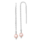 Sterling Silver Threader Earrings with Pink Freshwater Pearls, Delicate Long Dangle Design