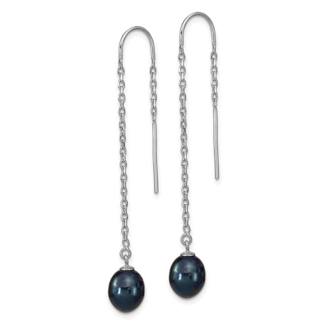 Sterling Silver Threader Earrings with Purple Freshwater Pearls, Long Chain Drop Design