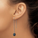 Sterling Silver Threader Earrings with Purple Freshwater Pearls, Long Chain Drop Design