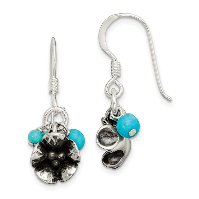 Sterling Silver Dangle Earrings with Reconstructed Magnesite and Howlite, Boho Floral Design