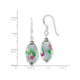 Sterling Silver Dangle Earrings with Hematite and Murano Style Glass Rose Beads, Floral Design