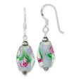 Sterling Silver Dangle Earrings with Hematite and Murano Style Glass Rose Beads, Floral Design