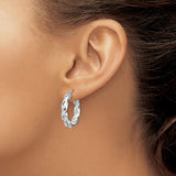 Sterling Silver Twisted Hoop Earrings with Braided Polished Design for Women