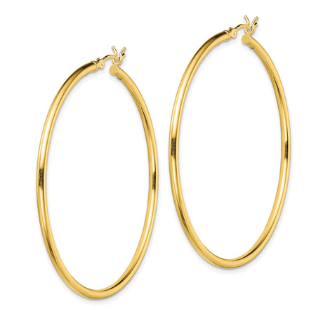 Sterling Silver Hoop Earrings, Large Gold Tone, Lightweight Polished Round Tube Style for Women