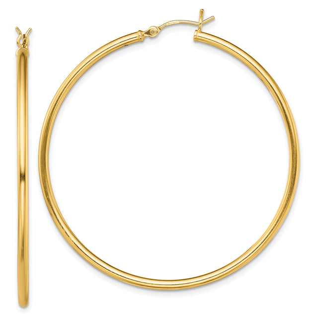 Sterling Silver Hoop Earrings, Large Gold Tone, Lightweight Polished Round Tube Style for Women