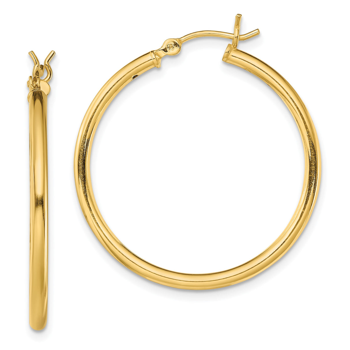 Sterling Silver Gold Plated Hoop Earrings, Classic Polished Round Tube Design for Women