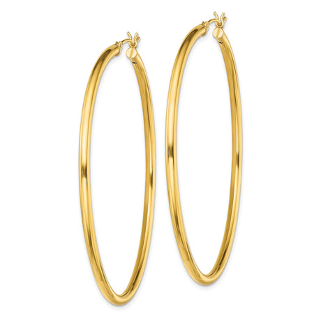 Sterling Silver Hoop Earrings, Large Gold Plated Round Tube with Smooth Finish, Minimalist Design