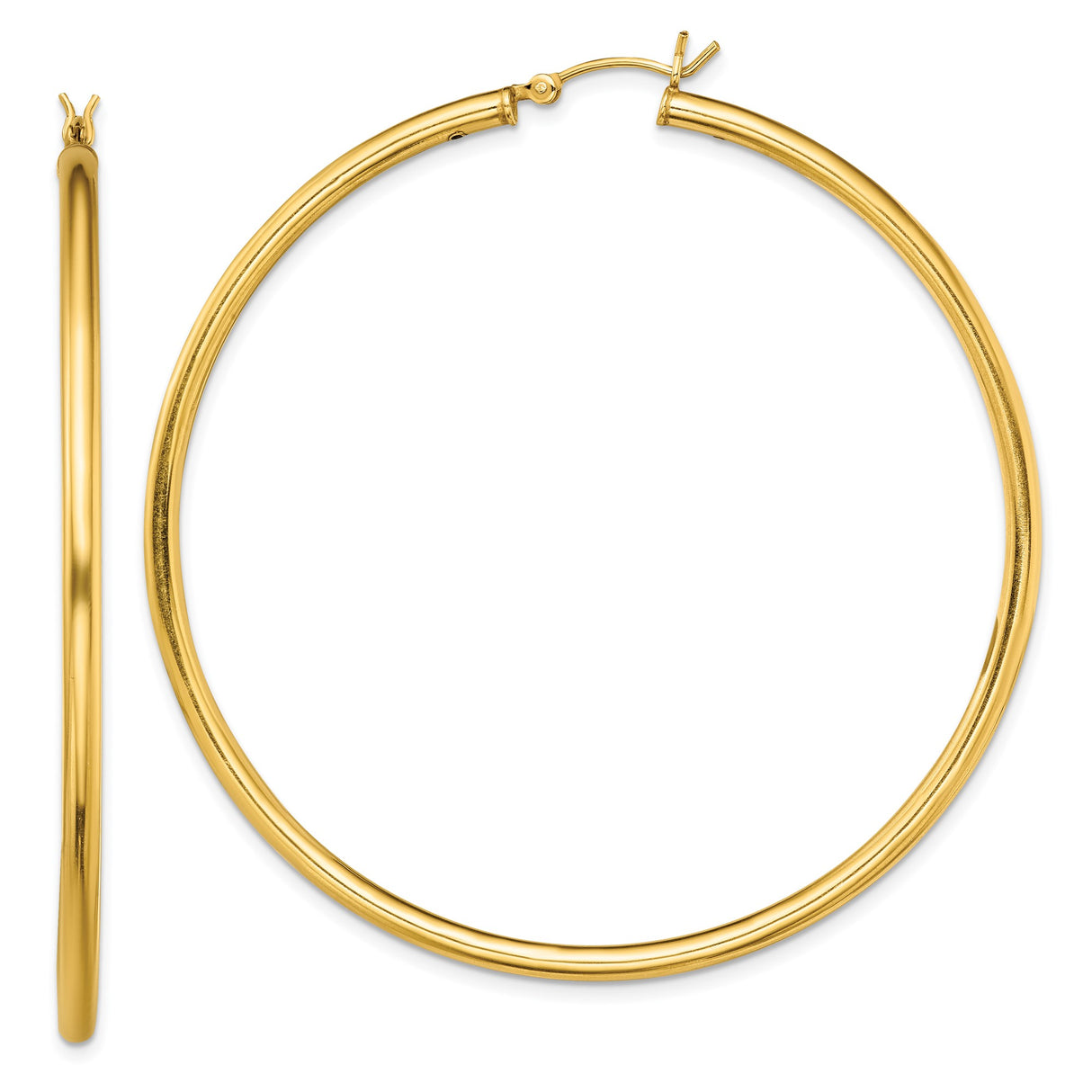 Sterling Silver Hoop Earrings, Large Gold Plated Round Tube with Smooth Finish, Minimalist Design