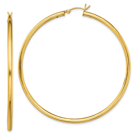 Sterling Silver Hoop Earrings, Large Gold Plated Round Tube with Smooth Finish, Minimalist Design