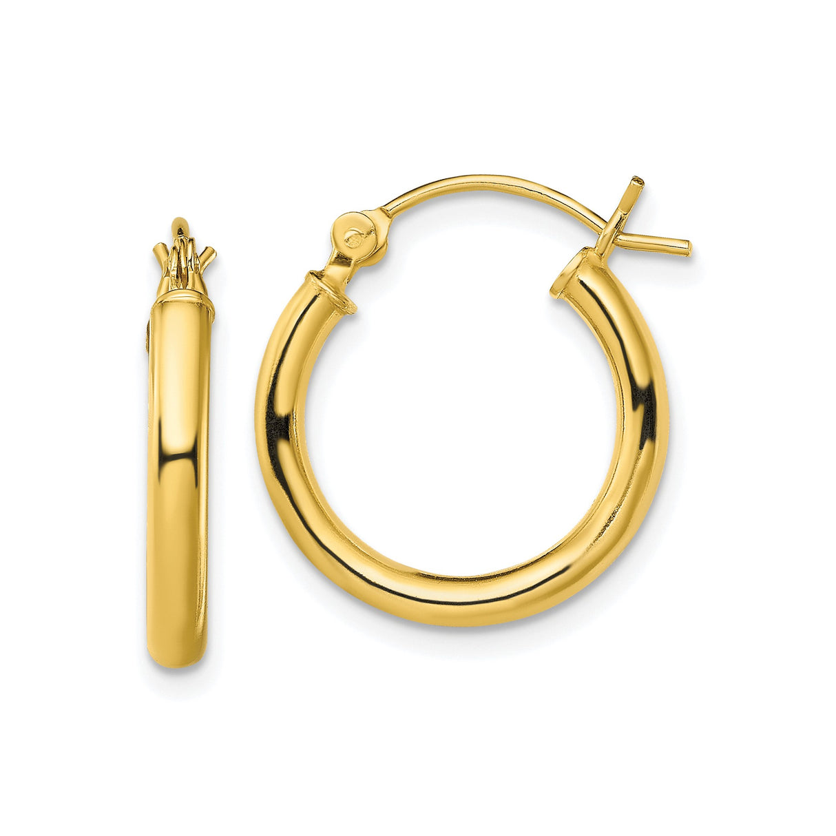 Sterling Silver Hoop Earrings, Gold Tone Tube Hoops with Hinged Snap Closure, Smooth Finish