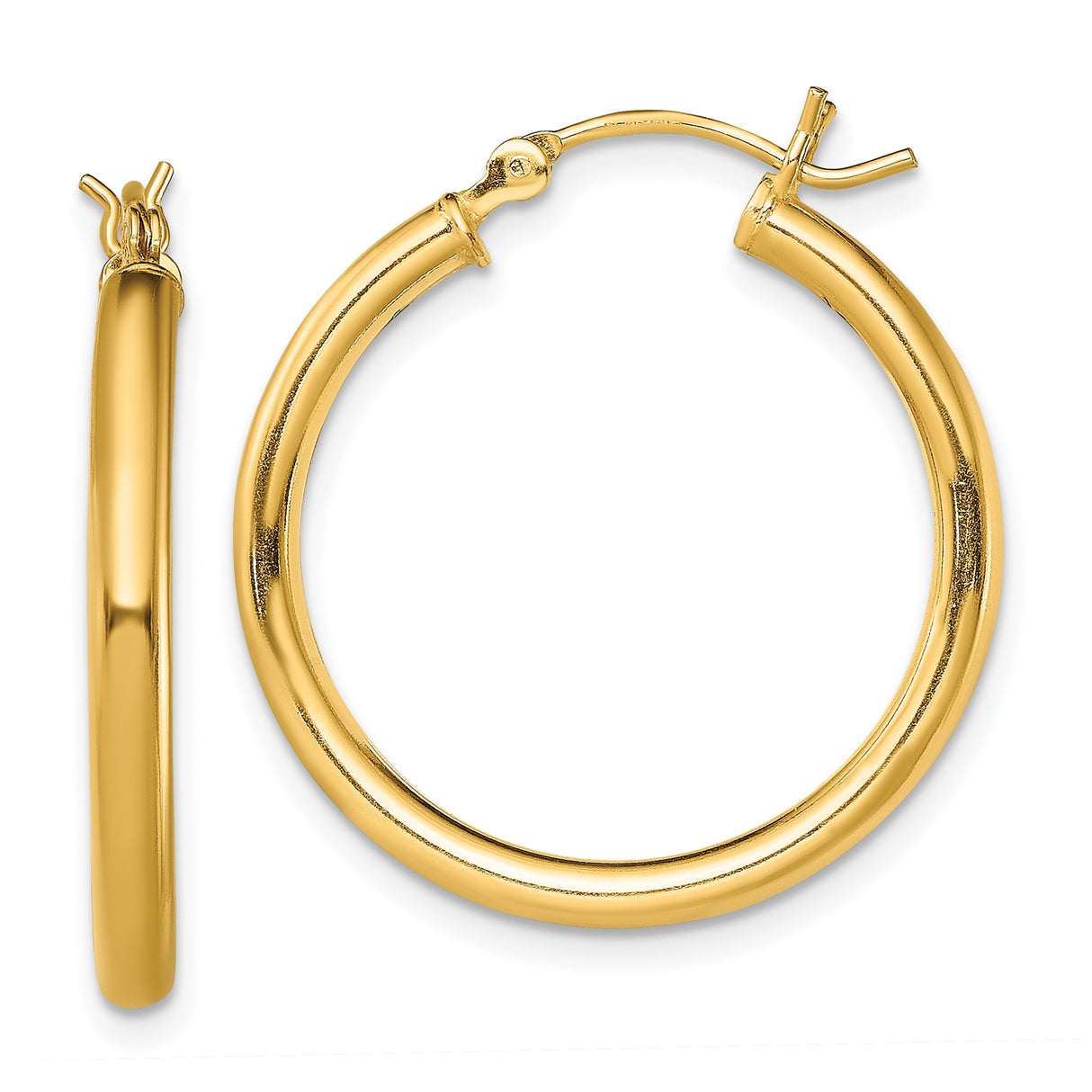 Sterling Silver Hoop Earrings, Gold Plated Classic Round Tube Design, Lightweight Modern Style