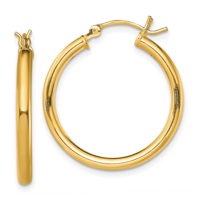Sterling Silver Hoop Earrings, Gold Plated Classic Round Tube Design, Lightweight Modern Style