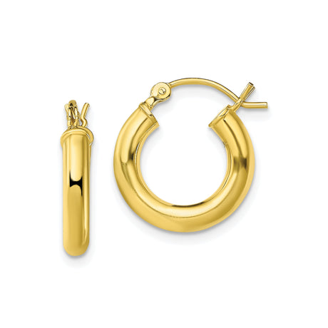 Sterling Silver Hoop Earrings, Classic Polished Round Tube Design with Hinged Snap Closure