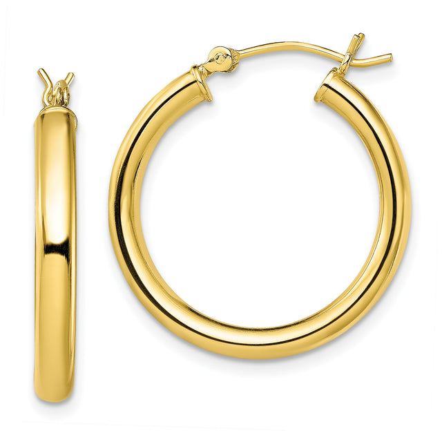 Sterling Silver Hoop Earrings, Gold Plated Round Tube Design, Lightweight and Polished Finish