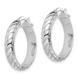 Sterling Silver Hoop Earrings with Twisted Diagonal Design and Latch Backing