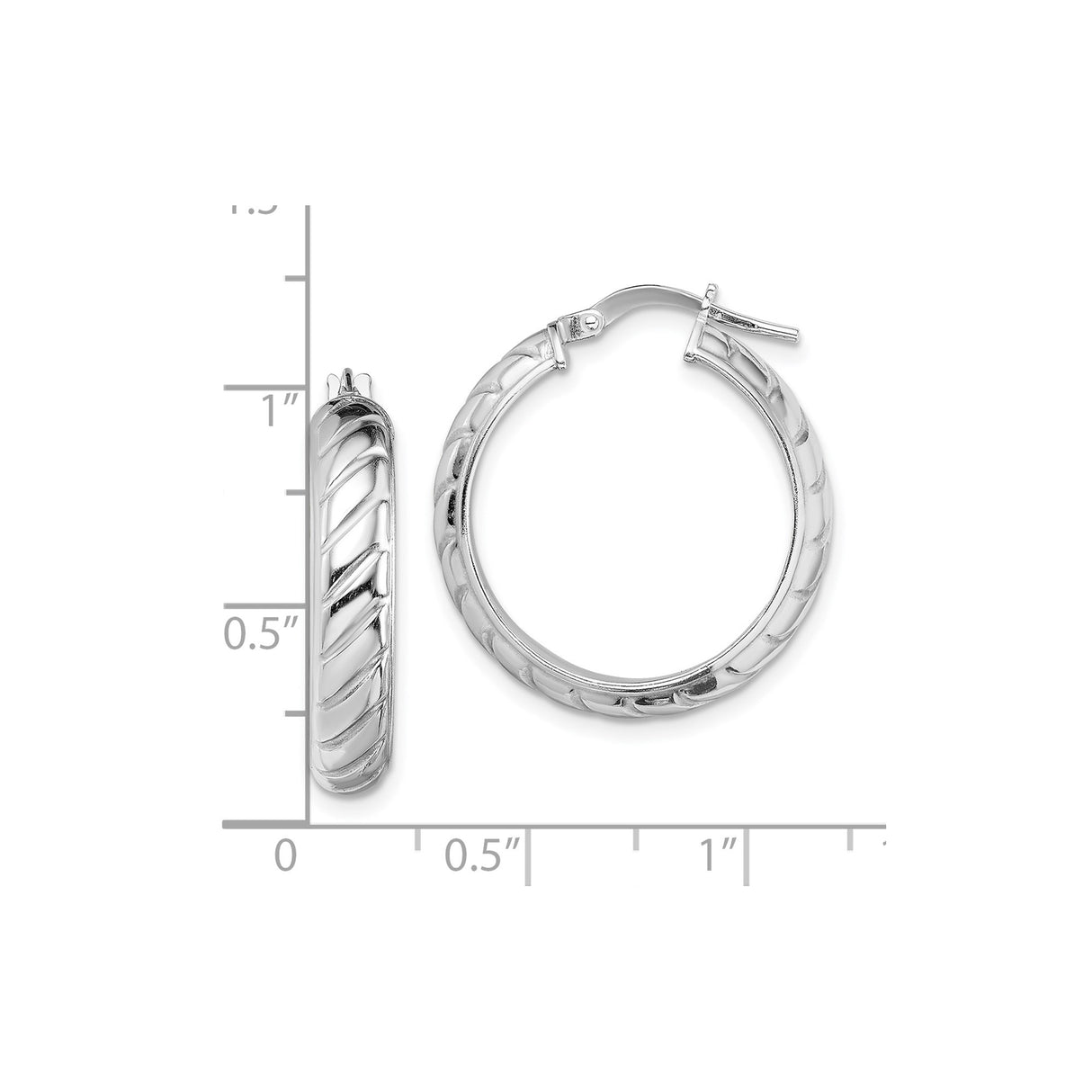 Sterling Silver Hoop Earrings with Twisted Diagonal Design and Latch Backing