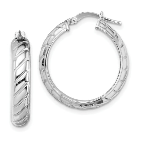 Sterling Silver Hoop Earrings with Twisted Diagonal Design and Latch Backing