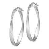 Sterling Silver Oval Twisted Hoop Earrings, Sleek Modern Lightweight Design for Women