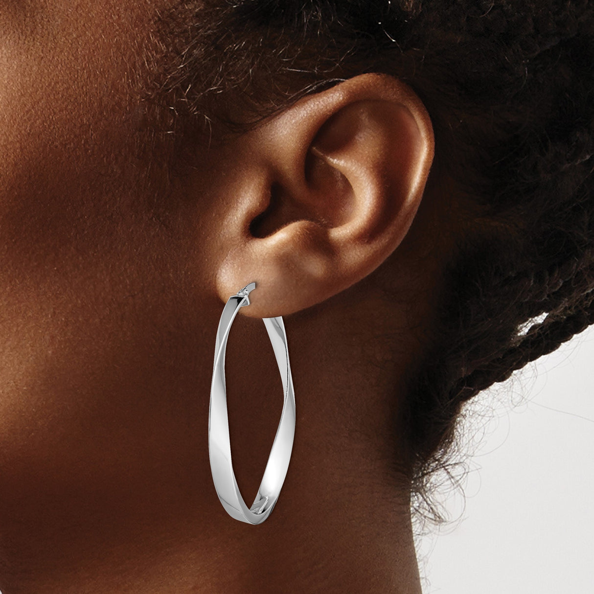 Sterling Silver Oval Twisted Hoop Earrings, Sleek Modern Lightweight Design for Women